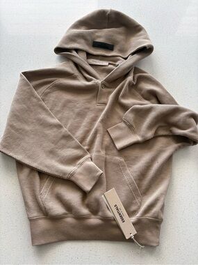 ESSENTIALS Waffle Knit Hoodie in Light Brown - kids